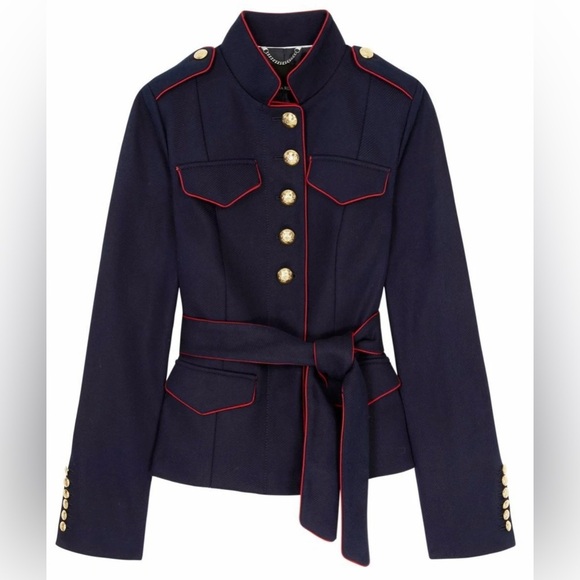 Banana Republic x Olivia Palermo Navy Blue Military Belted Button Blazer Jacket - Picture 5 of 17